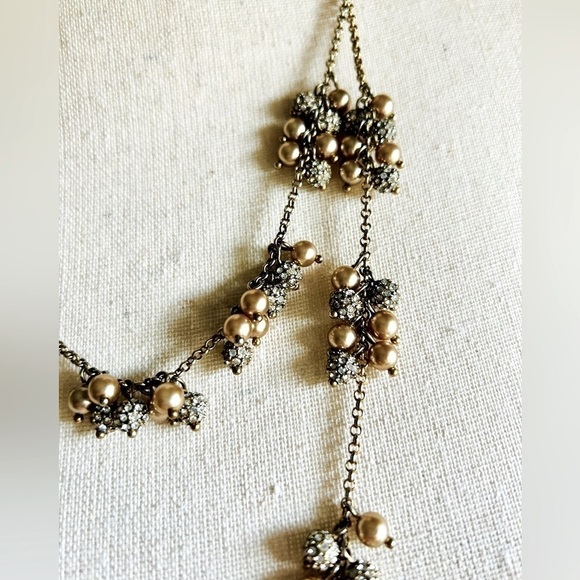 Necklace Crystal and Bead Clusters Two Strand Ribbon Tie - Picture 4 of 13